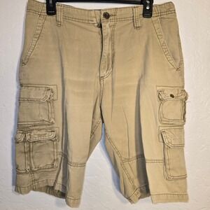 PLUGG CO Mens Cargo Shorts Khaki Size 32 Cotton Utility Pocket Workwear 12"